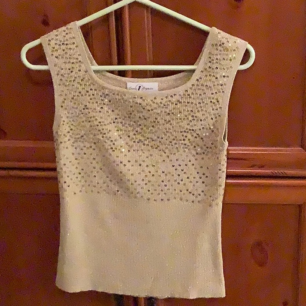 Sequin and Metallic Gold knit tank top